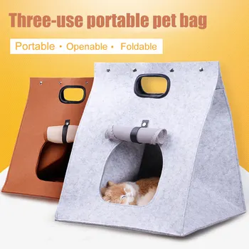 

Pet Cats Carrier Folding Portable Wool Felt Cave Bed Travel Bag for Cats Puppy Kitten LBShipping