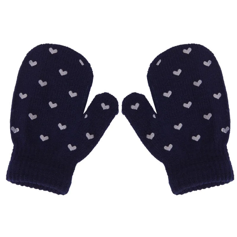 Варежки в горошек со звездами и сердечками; Мягкие вязаные теплые перчатки для мальчиков и девочек