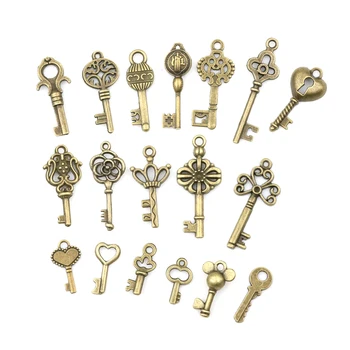 

18pcs Antique Vintage Old Look Bronze Ornate Skeleton Keys DIY Lot Necklace Pendant Fancy Heart Decor Craft Party Gifts
