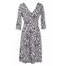 Women Office Dress White Black Print Elegant Vintage Dress V Neck Spring Autumn Sexy Dress 3/4 sleeves Vestidos Party Princess