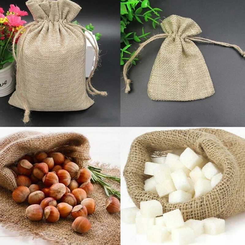 Gift Bags Linen Jute Sacks Drawstring Wine Bottle Wrap Makeup Cover Pouch Home Storages Wedding Birthday 5Pcs | Дом и сад