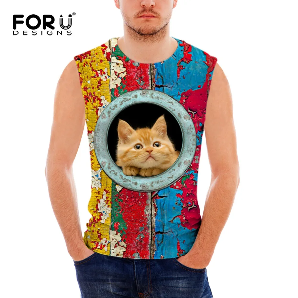 

FORUDESIGNS Mens stringer tank top 3D Animal Vest Crew Neck Sleeveless Shirt Elastic Stringer Undershirt Singlet Bodybuilding