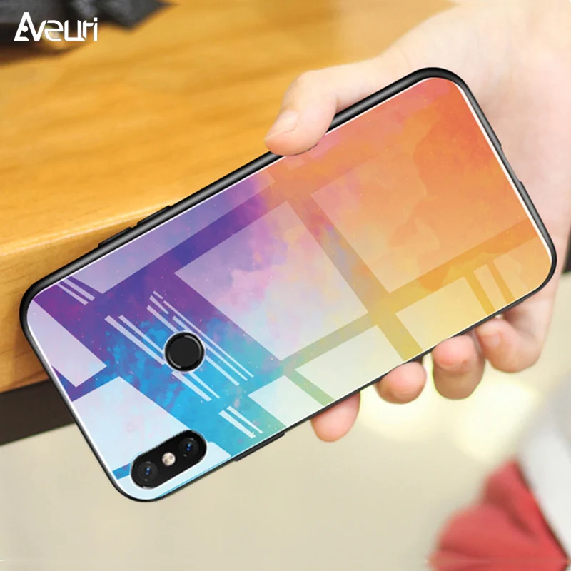 

Luxury Colorful Gradient Case For Xiaomi Redmi Note 4 4X Tempered Glass Cover Phone Case For Redmi Note 5 6 Pro Coque Global