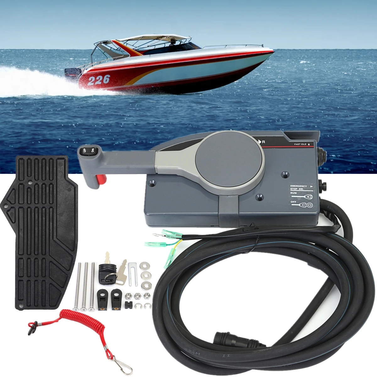 

Boat Outboard Remote Control Box for Yamaha 10Pin Cable Right Hand Push Throttle Forward/reverse Lever Key-switch Thumb Operated