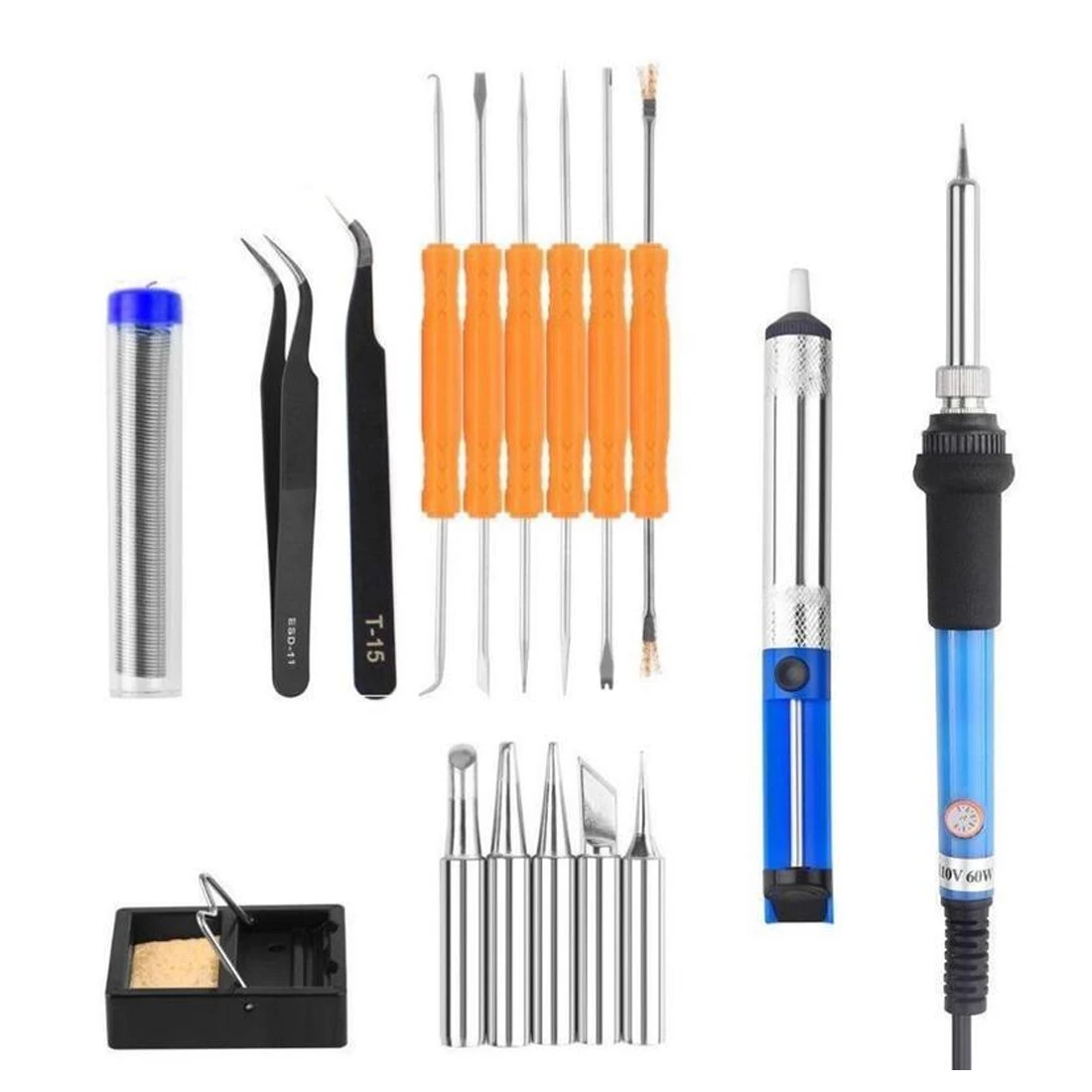 

Adjustable Temperature Electric Soldering Iron Kit welding Tip Solder Wire Portable Welding Repair Tool EU Plug 220V 60W