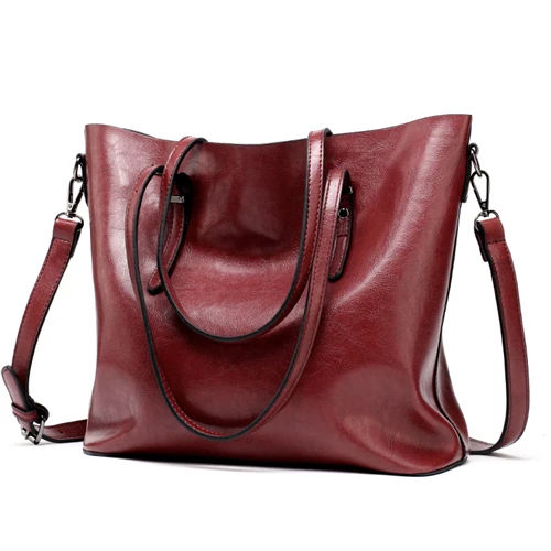 Брендовые женские кожаные сумки, женская сумка-тоут из искусственной кожи, большие женские сумки на плечо, женские сумки, коричневые, черные, красные - Цвет: Wine Red