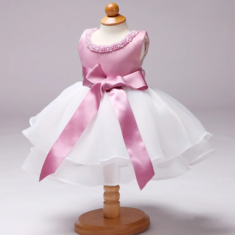 Baby Girl Toddler Dress Girl Beaded Bow Dress Kid Wedding Dress Child Birthday Party Dress