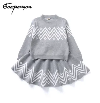 

Girls Clothes Set Long Sleeve Knitted Shirt + Skirt Clothing Suit Baby Girl's Outfits Spring Kids Clothes Fashion Grey Sets