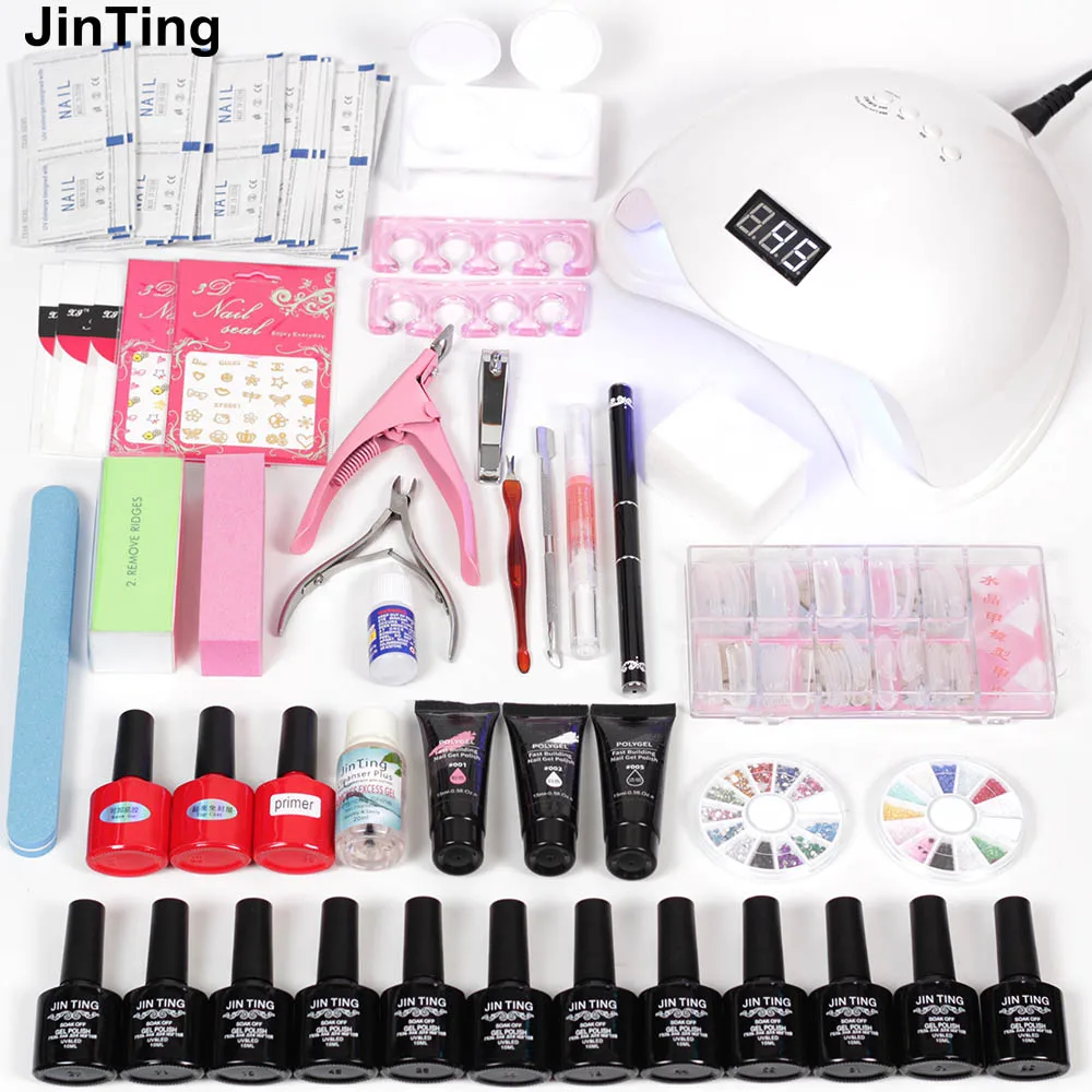 

Manicure Tool 48w Led Nail Lamp Curing+Nail Fast Building UV Polygel&12pcs Nail Polish Varnish base gel top coat for nail kit