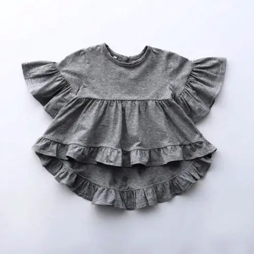 

New Fashion Kid Girl Ruffle Grey Dress Baby Girl Flare Short Sleeve Dress Summer Infant Toddler Chidlren Casual Sundress Clothes