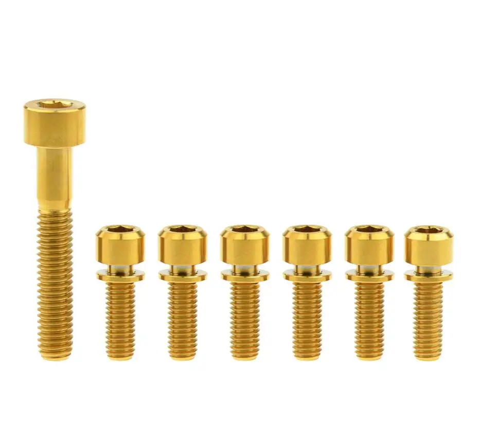 Gold Титановые/Ti болты для велосипедной части руля и гарнитуры-7 шт.(6 шт. М5x16 мм и 1 шт. М6x35 мм) Золотая Радуга - Цвет: Gold