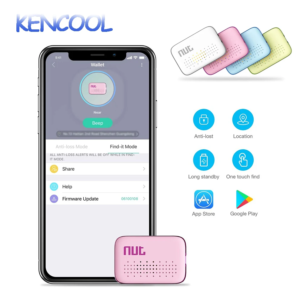 

Mini Key Finder, KENCOOL Anti-Lost Bluetooth Tracking Locator for Keys Phones Wallets Bags with APP Control Compatible