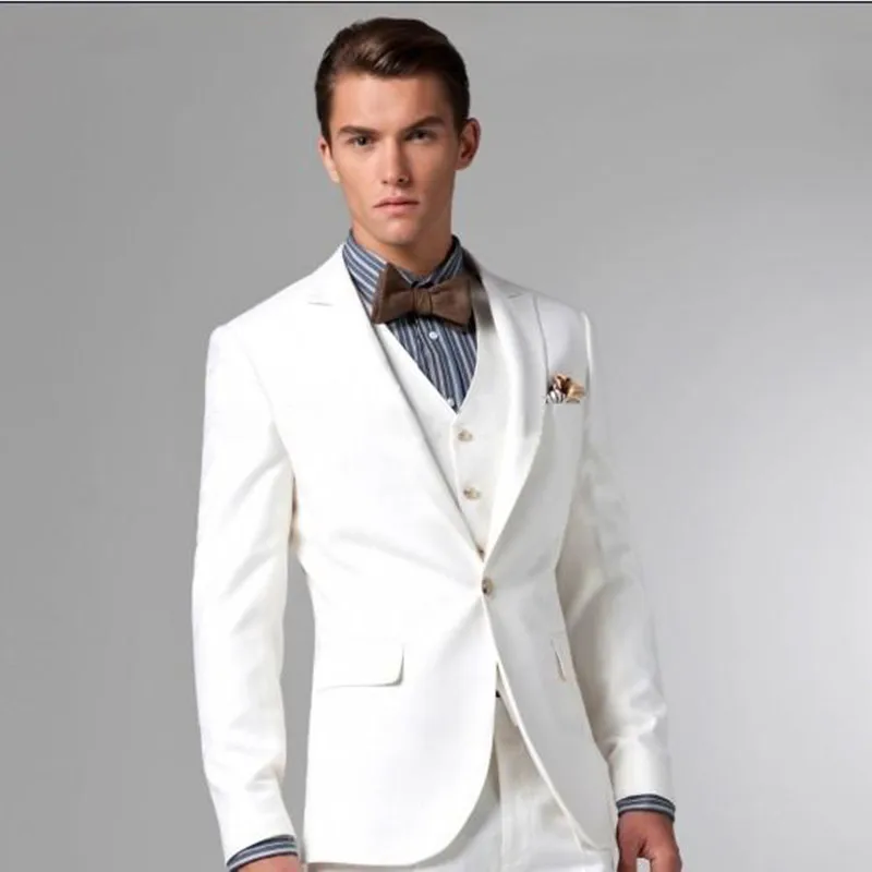 

white one button custom made Groom men suit Tuxedos ternos masculino Groomsmen Mens Wedding suits ( jacket+Pants+vest+tie)