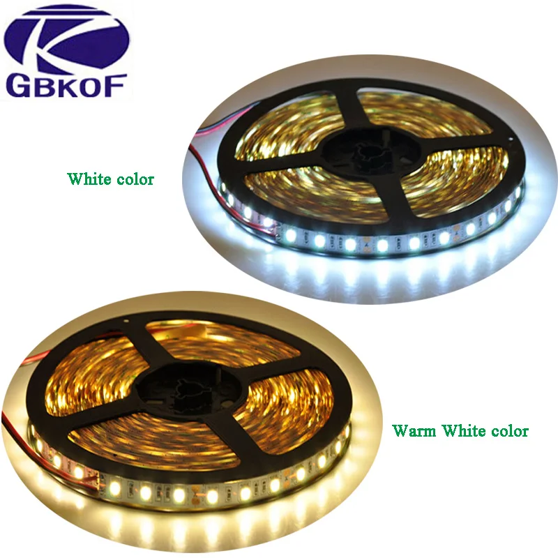 

5m/roll SMD 5050 non waterproof LED Strip flexible light DC12V White / Warm white color led light 12V 3A power supply Led strip