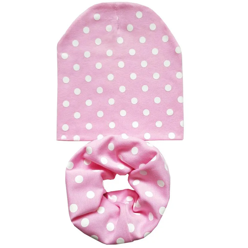 Pink Dots Set Новая осенне-зимняя детская шапка, комплект для мальчиков и девочек, шарф на шею, весенний теплый шейный платок, детские вязаные шапки, комплекты, хлопковая детская шапка, шарф - Цвет: Pink Dots Set