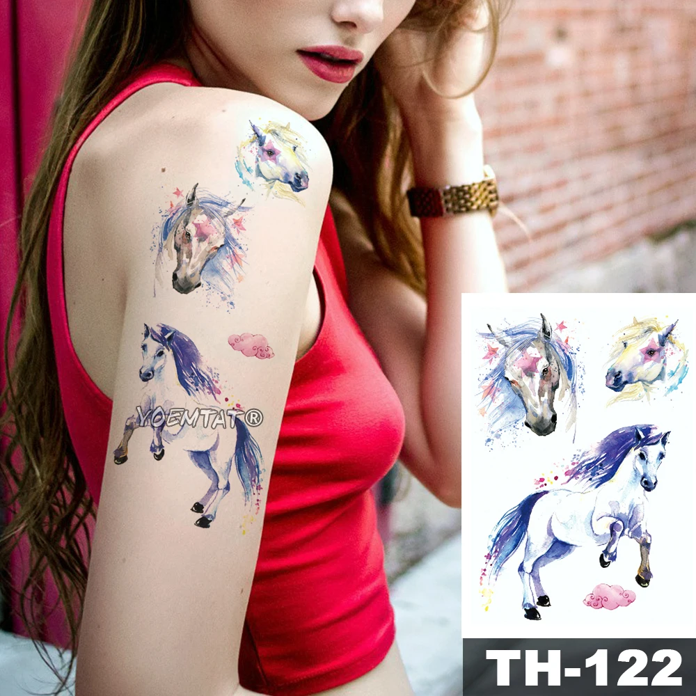 Waterproof Temporary Tattoo Sticker Unicorn cute star cloud pattern Water Transfer animal body art flash fake tatoo | Красота и