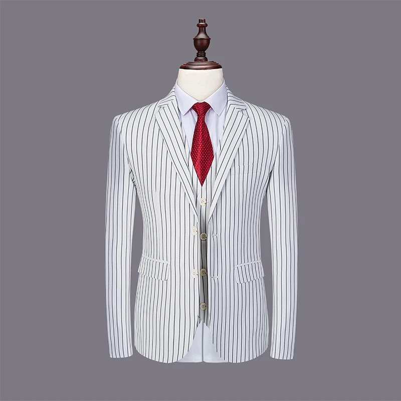 TIAN QIONG, свадебные костюмы в белую полоску, 3 предмета, мужской костюм, приталенные Женихи, деловые свадебные костюмы с брюками(пиджак+ брюки+ жилет