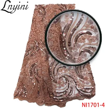 

Nigerian Lace Fabric with Sequins/Beads High Quality Sequins Lace Embroidered Fabric 5 Yards Tulle Lace Fabric for Party NI1701