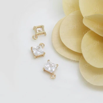 

4PCS 9.5x12MM 24K Champagne Gold Color Plated Brass with Zircon Square Charms High Quality Diy Jewelry Accessories