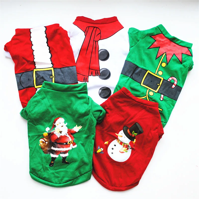 

6 Colors Dog Christmas Shirt Cotton T-shirt Dog Xmas Clothes Classic Pet Puppy Holiday Costume for Small Dogs Cats XS S M L