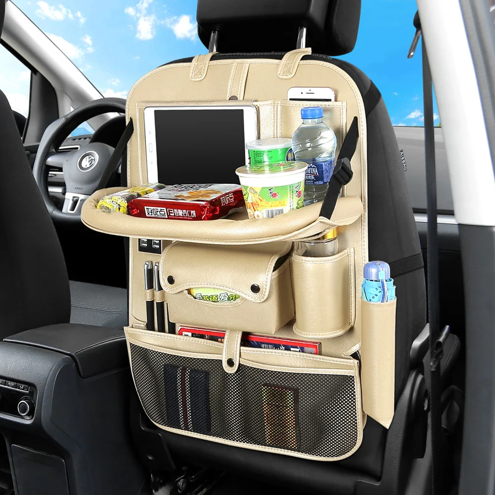 Car Leather Firm Back Seat Storage Hang Bag Organizer Stowing Tidying Baby Kids Sundry Specially Automobile Interior Accessories