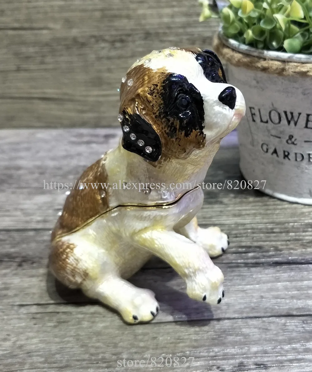 Golden Dog TRINKET BOX Puppy Dog Figurine Rhinestone Enamel Dog Trinket Hinged Gift Jewelry Box Newest Dog Trinket