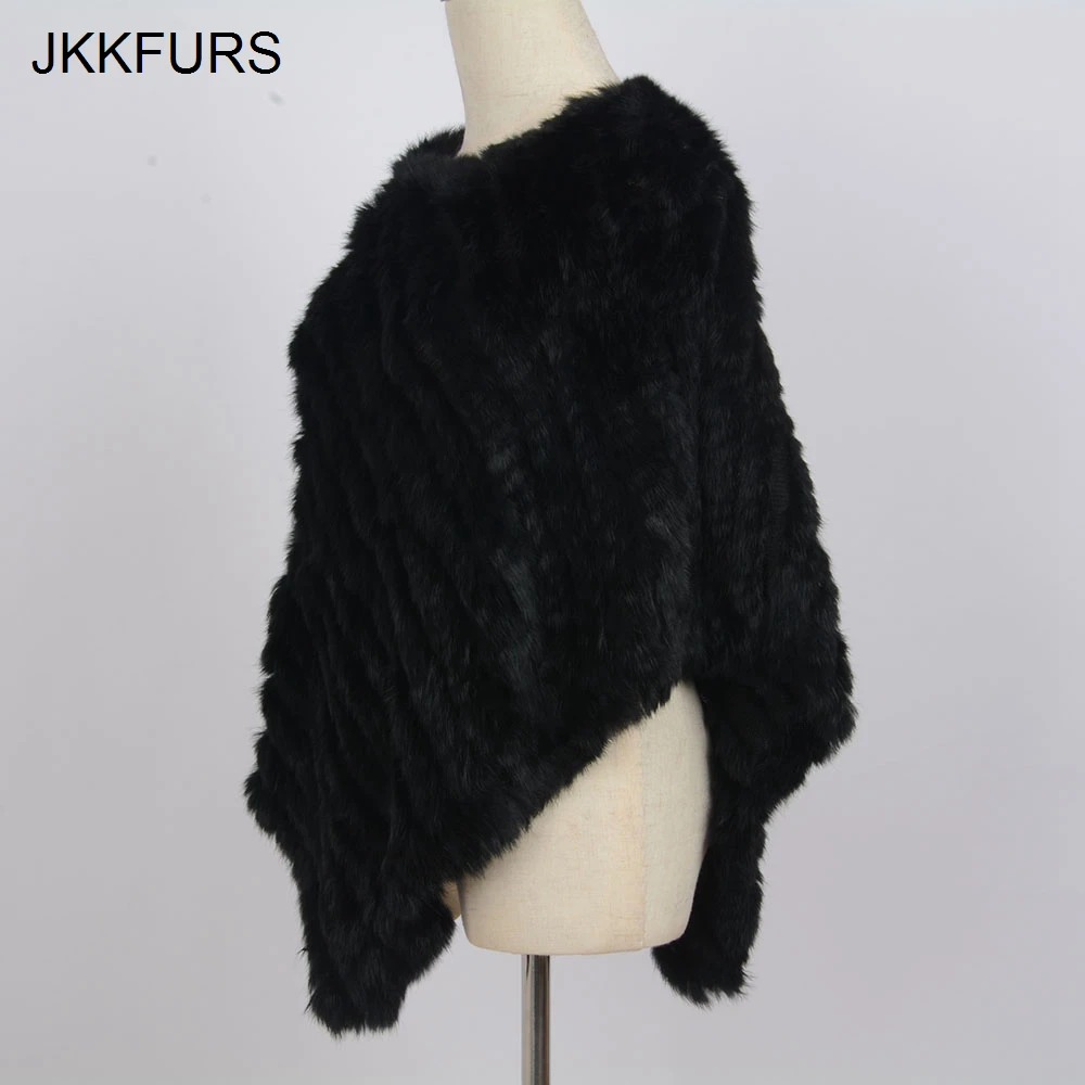 Womens Knitted Poncho Real Rabbit Fur Fashion Style Winter Autumn Warm Fur Shawl Ladies Top Quality Cape S1071S