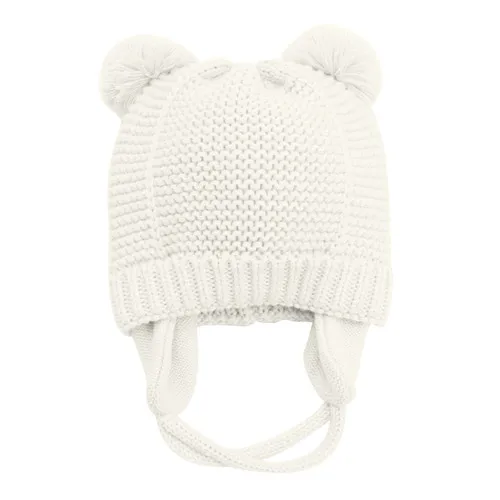 Милая детская шапка с медвежьими ушками, мягкая хлопковая шапочка для новорожденных, двухслойная теплая зимняя шапка для маленьких девочек и мальчиков, вязаные детские шапки - Цвет: White