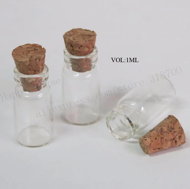 100x1 мл мини прозрачная стеклянная бутылка с деревянная пробка 1cc маленькая пробка прозрачная стеклянная пробковая пробка флаконы, желаемые контейнеры для бутылок