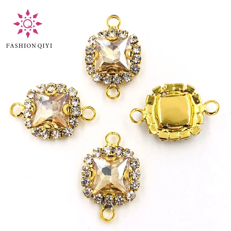 New arrival Double loop sew on rhinestones Champagne glass square shape