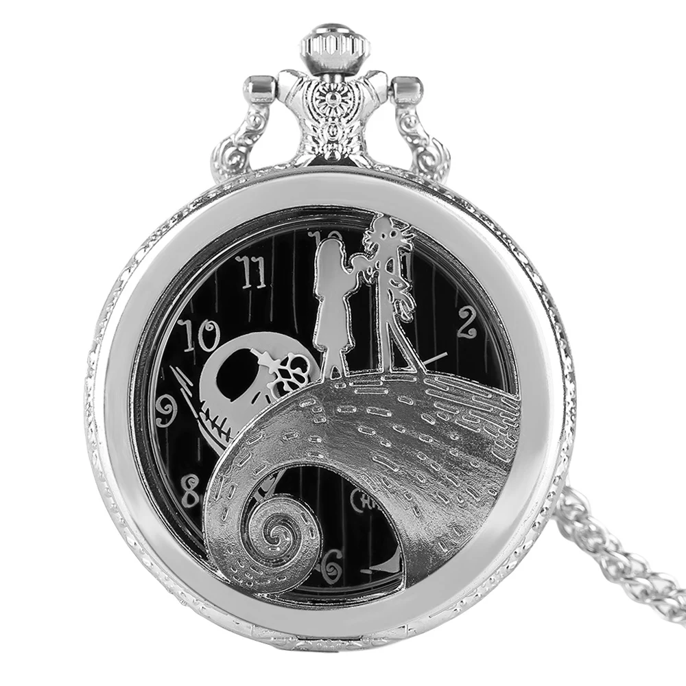 

The Nightmare Before Christmas Sally Jack Skellington Color Dial Quartz Pocket Watch Necklace Mens Womens Xmas Gift feminino