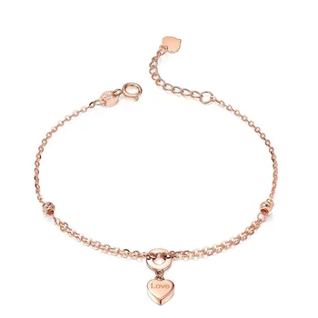 

Glitzy 18K True Solid Gold AU750 Rose Color Love Heart Charm Bracelet for Women Girl Female Gift Party Fine Jewelry