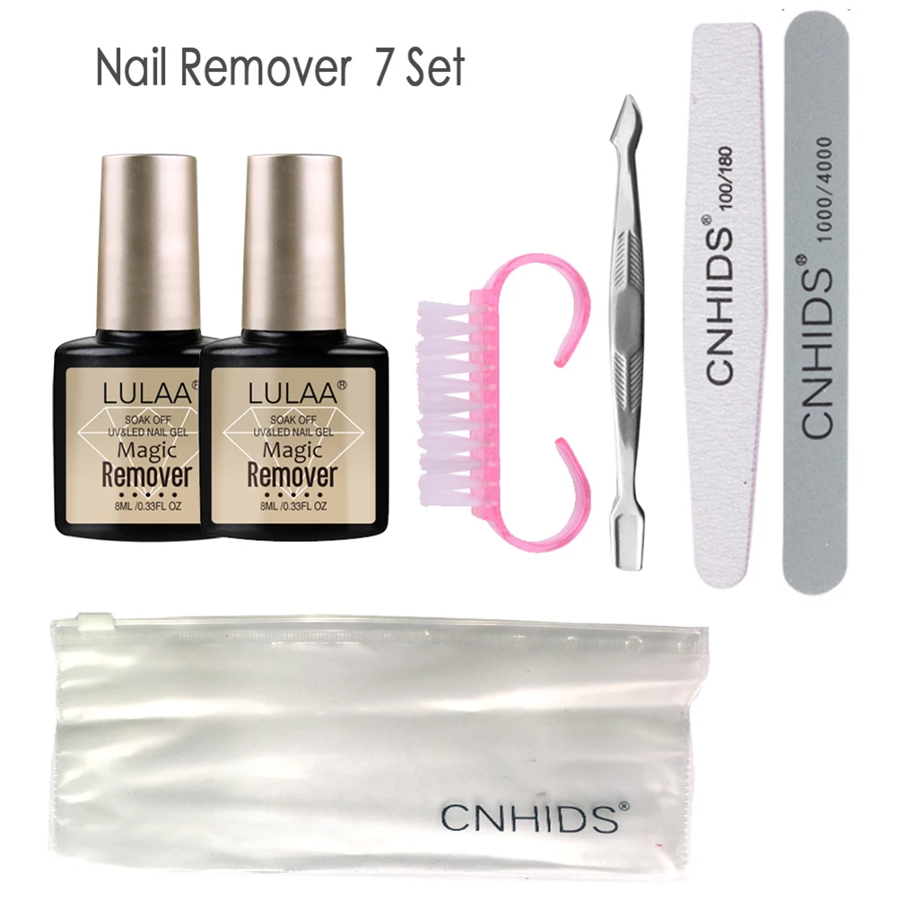 Lulaa 7 шт 2*8 мл волшебный лопнутый гель набор для полировки ногтей Очиститель 2* пилка для ногтей отодвигатель кутикулы случайный цвет кисти для ногтей TSLM1