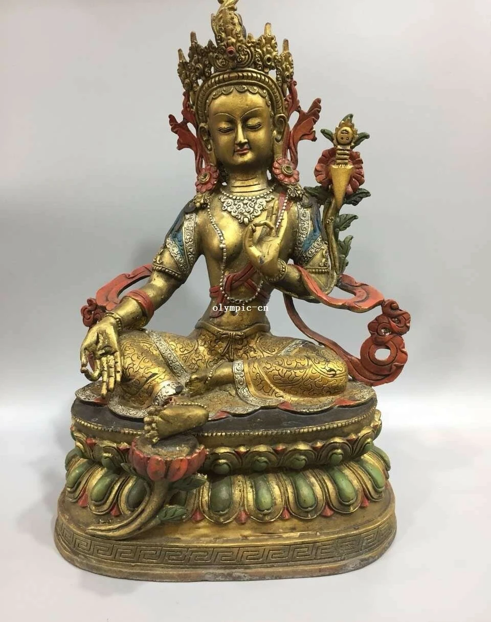14'' bronze copper gold silver carved buddhism Avalokitesvara White tara statue | Дом и сад