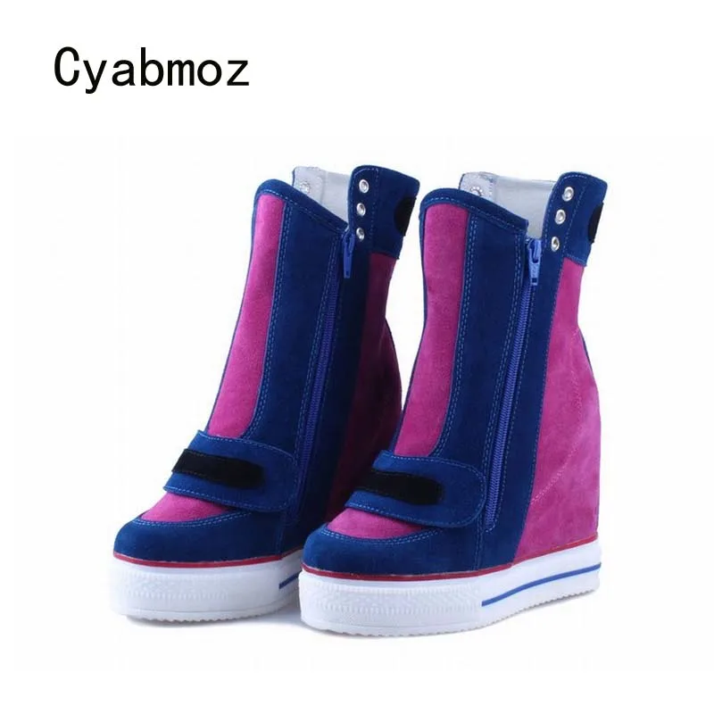 Cyabmoz/Женская обувь на танкетке из натуральной кожи; женские разноцветные ботильоны на высоком каблуке; Zapatillas deportivas Zapatos mujer