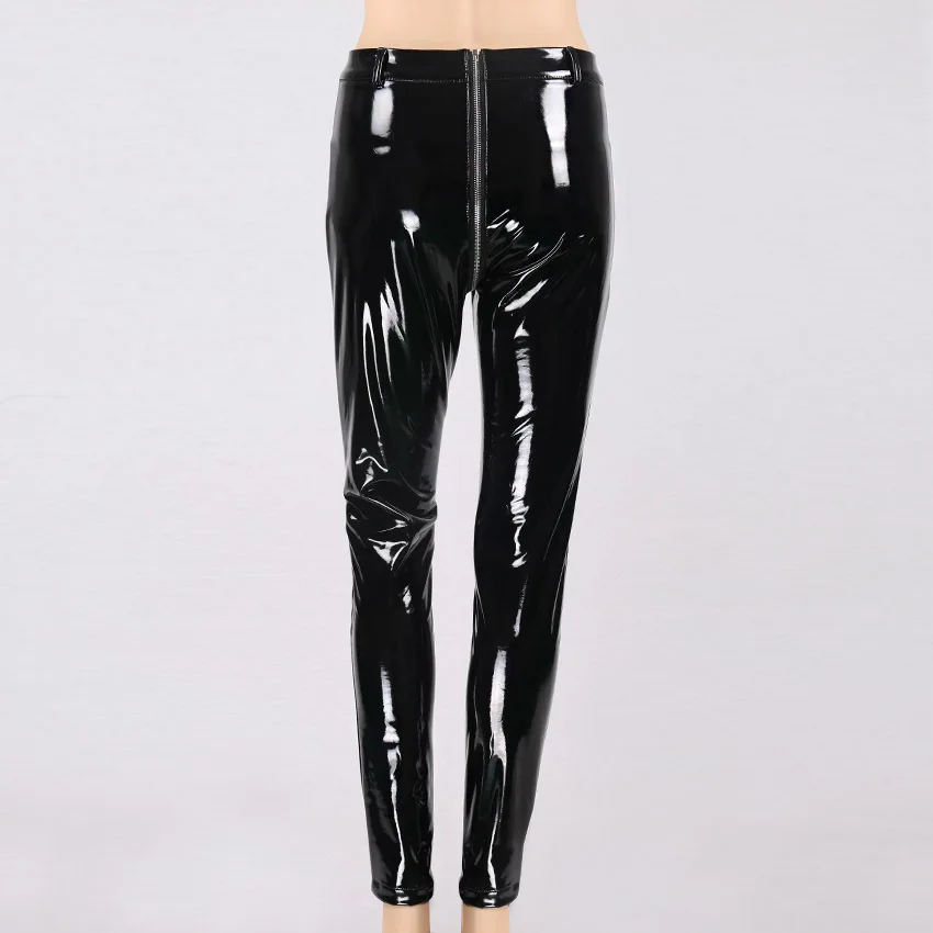 Сексуальные штаны из искусственной кожи с молнией сзади, женские блестящие узкие брюки из искусственной кожи, облегающие латексные резиновые брюки, облегающие черные и красные