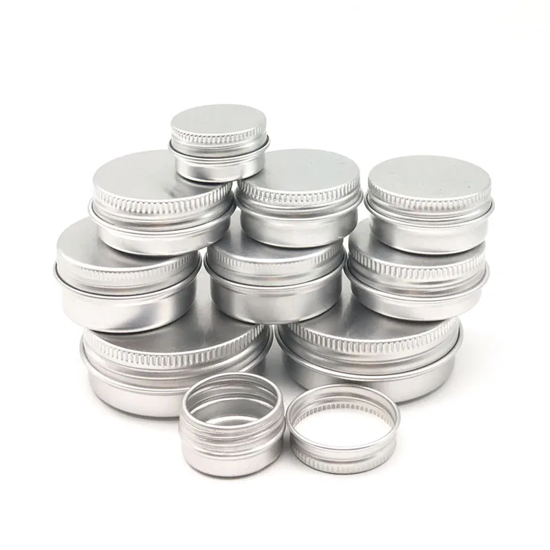 

50pcs/lot 5g 10g 15g 20g 30g 50g Aluminum Jars Empty Cosmetic Makeup Cream Lip Balm Gloss Metal Aluminum Tin Containers