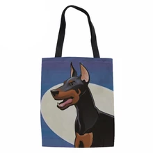 Женские сумки с короткими ручками, Холщовая Сумка с принтом Doberman, сумки для покупок ручной работы, складные сумки для женщин, дорожные сумки