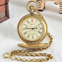 Коллекционные антикварные старинные медные Механические карманные часы брелок цепь рука обмотка римские цифры 12/24 часов винтажные часы