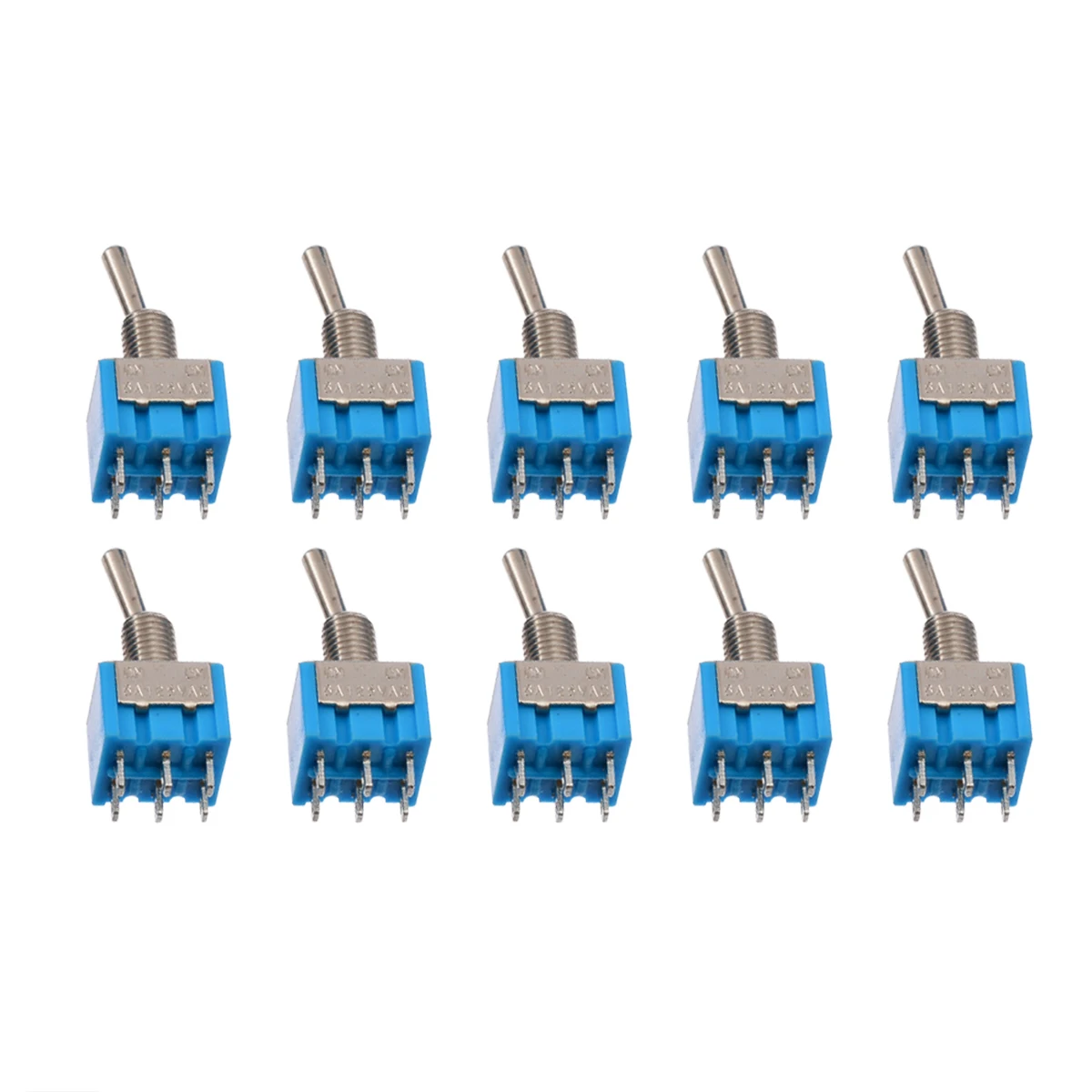 10Pcs/Set Miniature Blue Toggle Switch MTS 202 6 Pins DPDT ON/ON 6A