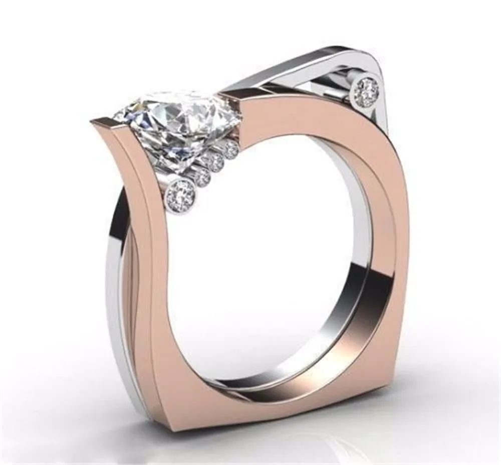 

Rose Gold Steampunk Stacking Rings Unique Irregular Geometric Rings For Women Party 5pcs Crystal Zircon Jewelry For Knuckle