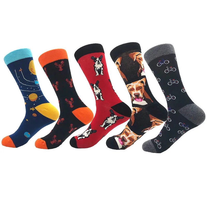 

Combed Cotton Men's Socks Harajuku Colorful Cartoon Cute Funny Kawaii Dog Cat Lobster Socks For Female Christmas Gift