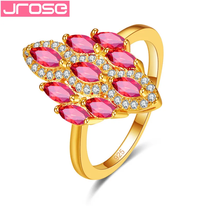

JROSE Fashion Hot Flower Shaped Zircon Crystal Gold Color Wedding Party Rings For Women Silver 925 Jewelry 2019 New