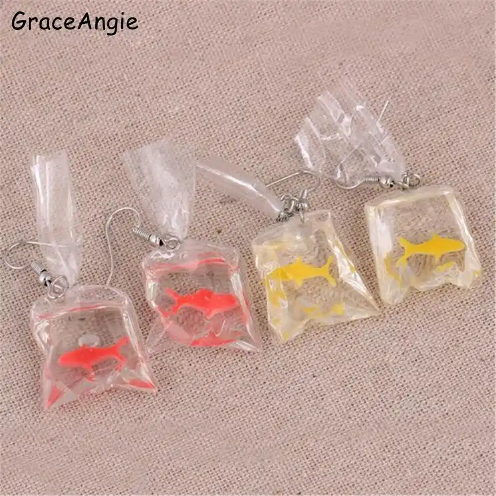 Pendientes de Gancho para la Oreja de Resina Bolsa de Agua Transparente Kongqiabona-UK Pendientes de pez Dorado Fresco para ni/ña