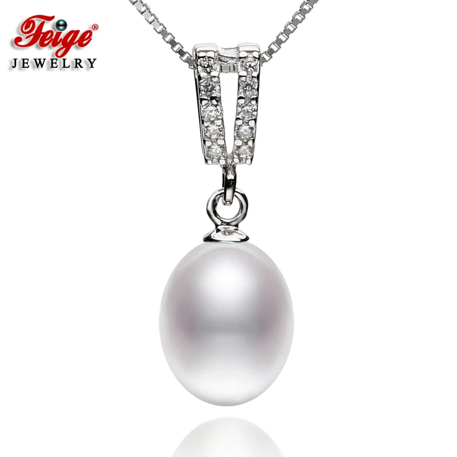 

Classic style Pearl Pendant Necklaces For Women's 8-9mm Rice Natural Pearls 100% Real 925 Silver Chain Pearl Fine Jewelry