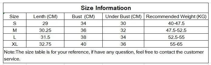 size table