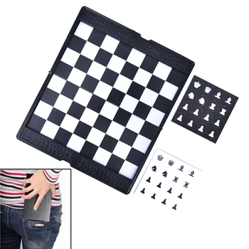 

1Set Pocket Mini Chess Set Board Magnetic Portable Checkers Set Traveler Plane Easy To Carry Family Game