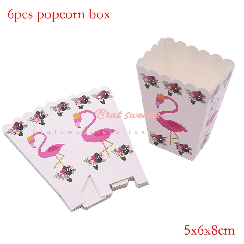 B FLM popcorn box Вечерние бумажный шарик Фламинго тарелки для девочек 1 день рождения украшения для детей тропические Летние Гавайские вечерние столовые приборы - Цвет: B FLM popcorn box