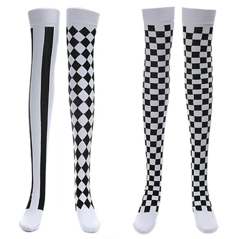 

Clown Costume Black White Plaid Knee-High Long Stocking Halloween Carnival Party Stocking