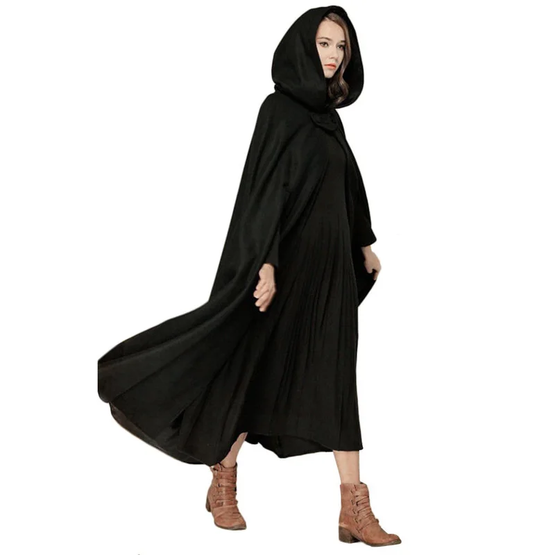  Medieval Winter Cloak Hooded Coat Thin Women Vintage Gothic Cape Poncho Coat Sweatshirt Long Trench